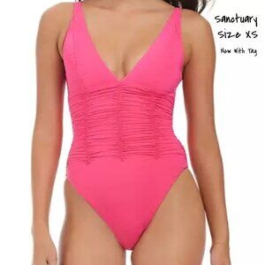 Sanctuary Pink Burst Ruched One-Piece Swimsuit Size XS New With Tag